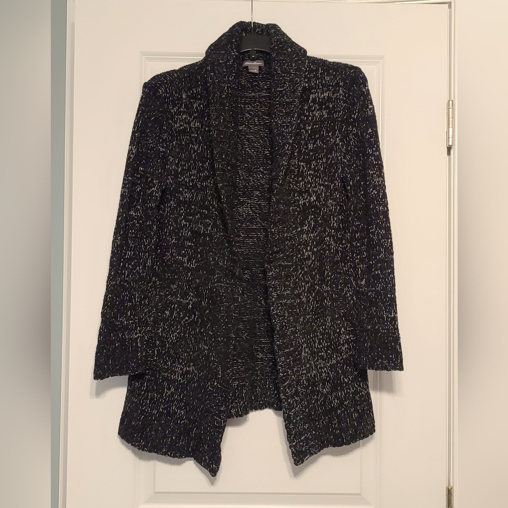 Eddie Bauer Women's Sz M Open Front Black & White Knit Cardigan